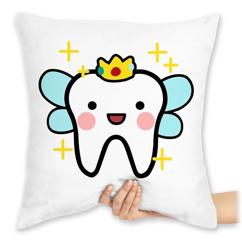 Kissen 40x40 Zierkissen - Karneval & Fasching - Zahnfee mit Krone I Zahnarzt I Zahn Fee Geschenk Zahnarzthelferin I Zahnmedizin Geschenkidee Zahnmedizinische Fachangestellte - 40 x 40 cm - Weiß von Shirtracer