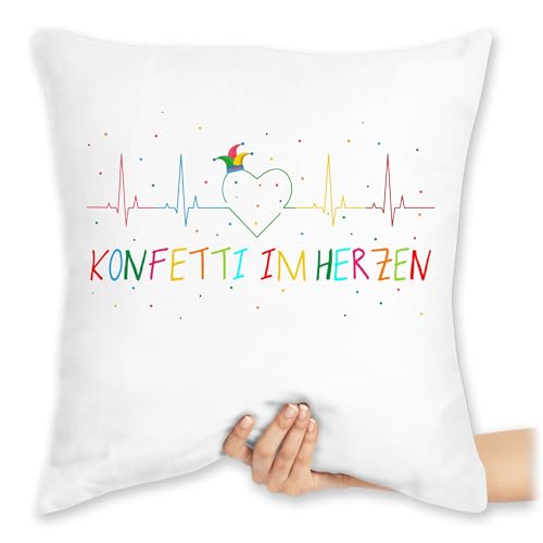 Kissen 40x40 Zierkissen - Karneval & - Konfetti im Herzen Herzschlag Fasching I - 40 x 40 cm - Weiß - fasching- ekg carnevale herz karnevals kölle faschings confetti verkleidet in the heart von Shirtracer