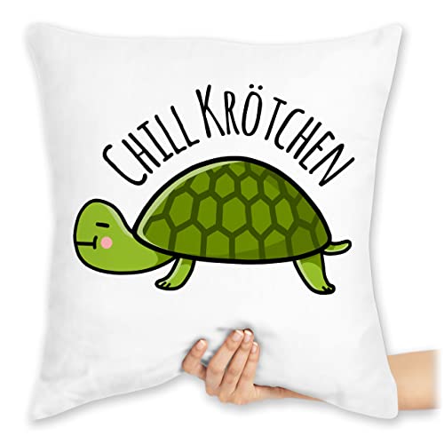 Kissen 40x40 Zierkissen - Statement - Chill Krötchen Schildkröte - 40 x 40 cm - Weiß - chillkissen mit Spruch Statements kröte sofakissen chillen Chiller chillkröte schildkroete schildkroeten von Shirtracer