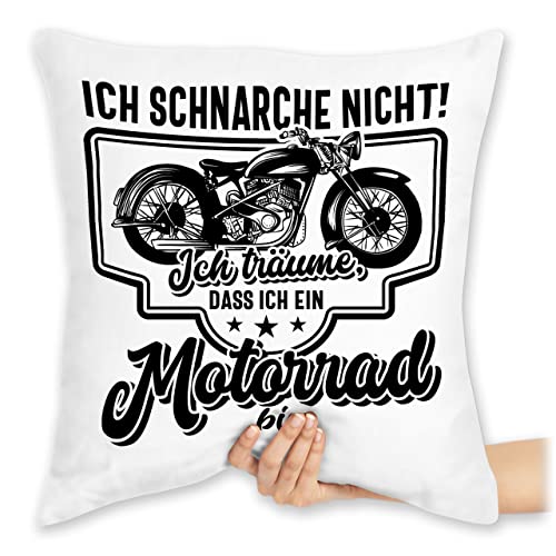 Shirtracer Kissen 40x40 Zierkissen - Statement mit Sprüchen - Ich schnarche Nicht ich träume DASS ich EIN Motorrad Bin schwarz - 40 x 40 cm - Weiß - Spruch sprüche Biker sofakissen spruechen schnarch von Shirtracer