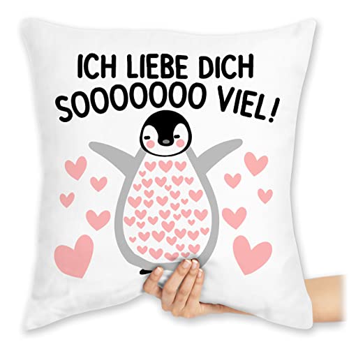 Shirtracer Kissen 40x40 Zierkissen - Partner Ideen - Ich Liebe Dich Soooo viel Pinguin - Valentinstag so viel Liebe Geschenk für Freund Freundin Ihn Sie Liebes Beweis Geschenkidee - 40 x 40 cm - Weiß von Shirtracer