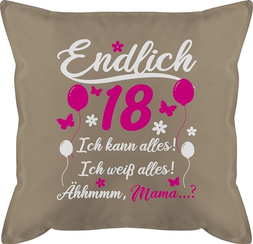 Kissen 50x50 - 18. Geburtstag - Endlich 18 Geschenk - 50 x 50 cm - Beige - zum junge geschenkideen geburtstagsgeschenk für jährige 18te überraschung ter geschenke 18ten geschenk+zum+18+geburtstag von Shirtracer