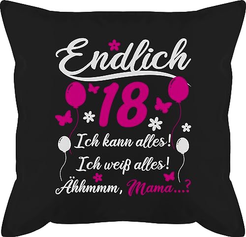 Kissen 50x50-18. Geburtstag - Endlich 18 Geschenk - 50 x 50 cm - Schwarz - Junge zum 18ten für Eighteen (18) 18.Geb achtzehnter 18te 18.Geburtstag geburrstag Birthday er Geb Jahre Geschenke TER von Shirtracer