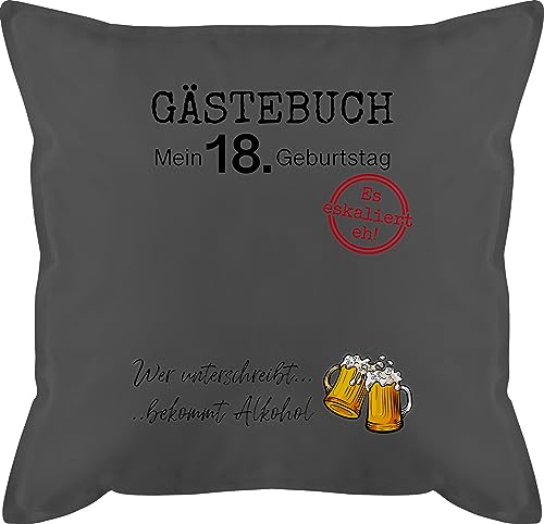 Shirtracer Kissen 50x50 - Gästebuch 18. Geburtstag - 50 x 50 cm - Grau - 18 Mein Geschenk Eighteen Junge (18) zum achtzehnter Geschenke TER überraschung Geburtstags feiern Geschenkideen Jahre jährige von Shirtracer