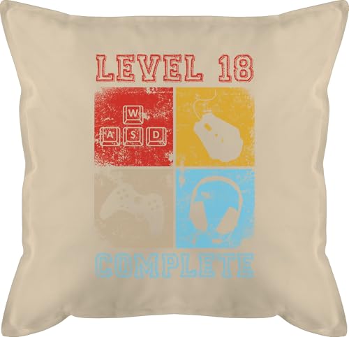 Shirtracer Kissen 50x50-18. Geburtstag - Level 18 Complete Completed - 50 x 50 cm - Beige Natur - überraschungen zum Geschenk 18ten Jahre Junge für Eighteen (18) Geschenke Geb 18.Geb gb achtzehnter von Shirtracer