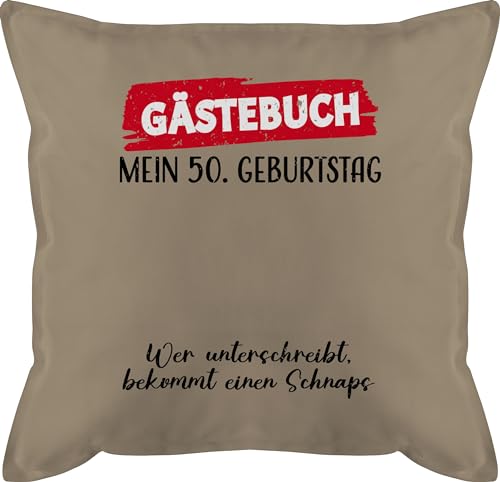 Kissen 50x50 - Gästebuch - 50. Geburtstag Gäste Unterschrift Gästeliste Lustig - 50 x 50 cm - Beige - 50iger geschenke zum 50zigsten 50sten fuffzich fifty (50) jahre fünfzigster geburtstag, 50er von Shirtracer