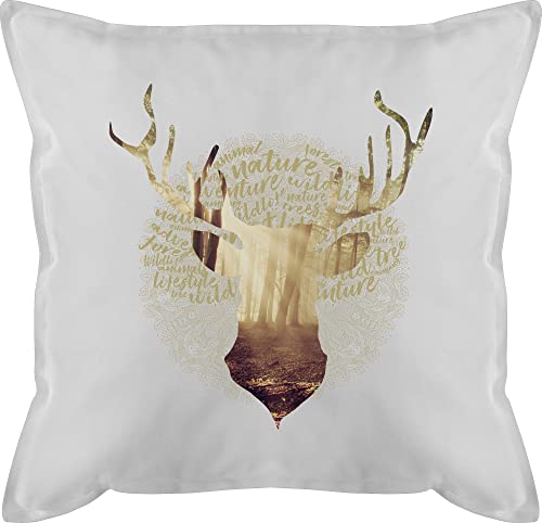 Shirtracer Kissen 50x50 - Dekoration - Hirsch Jäger - 50 x 50 cm - Weiß - mit geweih füllung Gold Sofa Motiv hirschmotiv hirschgeweih Tracht Bavaria zierkissen tiermotive Pillow Bavarian Kissenbezug von Shirtracer