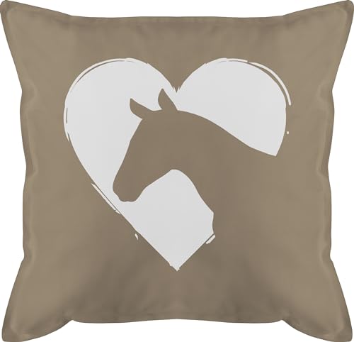 Kissen 50x50 - Pferde - Herz mit Pferdekopf - 50 x 50 cm - Beige - reiter und pferd pferdesport pferde-print pferd. pferdesprüche (pferd) pferdemotiven geschenk+für+pferdeliebhaber reitzubehör von Shirtracer