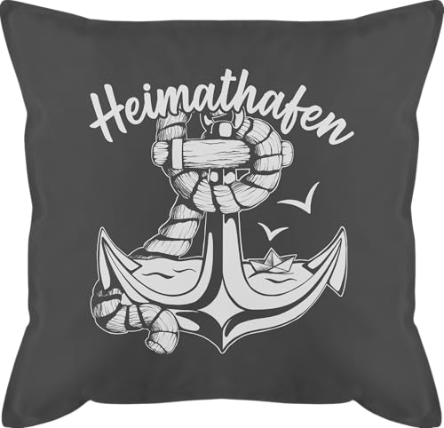 Kissen 50x50 - Statement - Heimathafen mit Anker und Papierboot weiß - 50 x 50 cm - Grau - Statement-Kissen Statements füllung kopfkissen schwarz sprüche Kissen 50x50 - Statement - Heimathafen mit Anker und Papierboot weiß - 50 x 50 cm - Grau - Statement-Kissen Statements füllung kopfkissen schwarz sprüche von Shirtracer