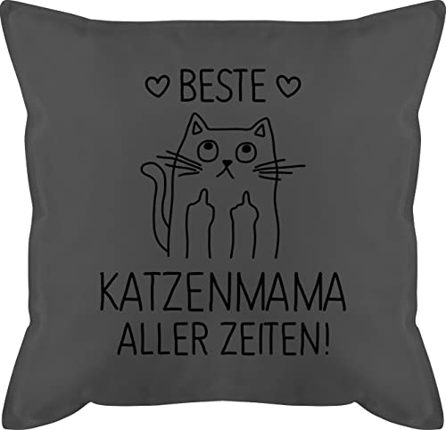 Shirtracer Kissen 50x50 - Statement mit Sprüchen - Beste Katzenmama Aller Zeiten schwarz - 50 x 50 cm - Grau - Kissenbezug Spruch sprüche kissenhülle und fuellung spruechen lustige von Shirtracer