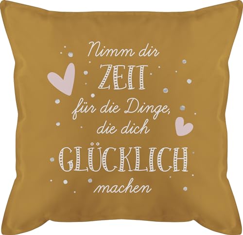 Shirtracer Kissen 50x50 - Statement mit Sprüchen - Nimm dir Zeit für die Dinge, die Dich glücklich Machen - weiß - 50 x 50 cm - Gelb - Kissenbezug Spruch lustige sprüche zu Sein bezug kissenhülle von Shirtracer