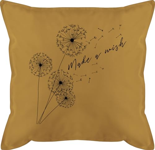 Kissen 50x50 - Statement mit Sprüchen - Pusteblume Make a wish Schwarz - 50 x 50 cm - Gelb - blumenmuster spruch und fuellung lustige sprüche wish. männerkissen kissenhülle spruechen pusteblumen von Shirtracer