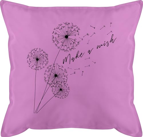 Kissen 50x50 - Statement mit Sprüchen - Pusteblume Make a wish Schwarz - 50 x 50 cm - Pink - bezug spruch zierkissen füllung blumenmuster kissenbezug spruechen wish. kissenbezüge kissenhülle von Shirtracer