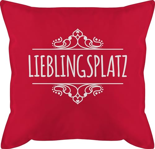 Kissen 50x50 - Statement - Lieblingsplatz mit Ornament - weiß - 50 x 50 cm - Rot - Outdoor Statement-Kissen Statements schmusekissen Spruch kopfkissen schwarz sprüche sofakissen Schriftzug bezug von Shirtracer