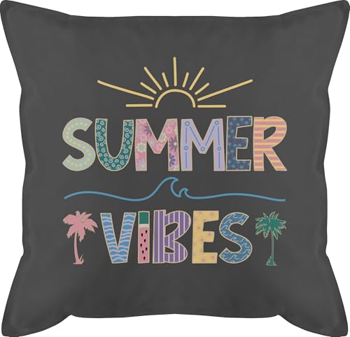 Kissen 50x50 - Statement - Summer Vibes - Palmen Strand Meer Schriftzug Pastell - 50 x 50 cm - Grau - sommermotive kissenüberzug Statement-Kissen Statements Sommer Beach kopfkissen schwarz sprüche von Shirtracer