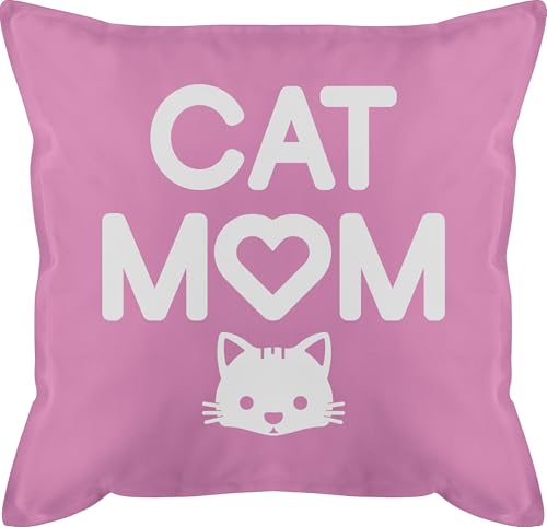 Kissen 50x50 - Statement mit Sprüchen - Cat Mom Katzenkopf - 50 x 50 cm - Pink - kissenbezug spruch sprüche katze bezug und fuellung spruechen katzen sofakissen lustigem frohes neues jahr catmom von Shirtracer