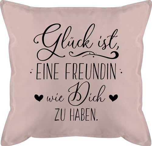 Kissen 50x50 - Valentinstag Partner Ideen - Glück ist eine Freundin wie Dich zu haben - 50 x 50 cm - Hellrosa - valentinsday Beste valetinstagsgeschenke als valentienstag EIN san Valentin Geschenk von Shirtracer