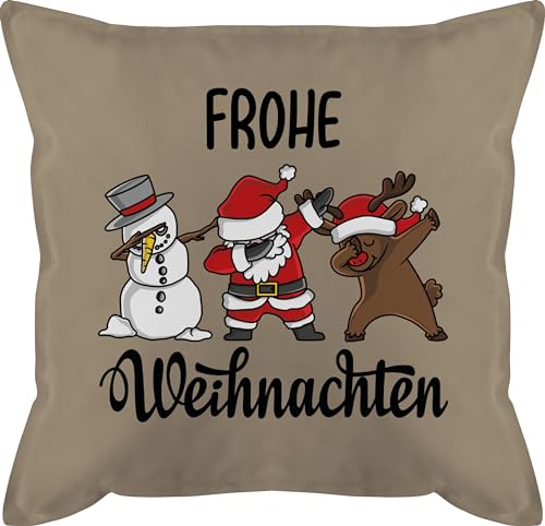 Kissen 50x50 - Weihnachtskissen Christmas Geschenke - Dabbing Frohe Weihnachten - 50 x 50 cm - Beige - swiateczne mit weihnachtlicher figuren weinacht weihnachs weihnachtlich weihnachtliche von Shirtracer