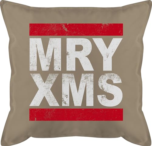 Shirtracer Kissen 50x50 - Weihnachtskissen Christmas Geschenke - MRY XMS - 50 x 50 cm - Beige - Weihnachten Geschenk x-Mas Merry Frohe Weihnachts Mas fur für arbeitskollegen mit füllung weihnacht von Shirtracer