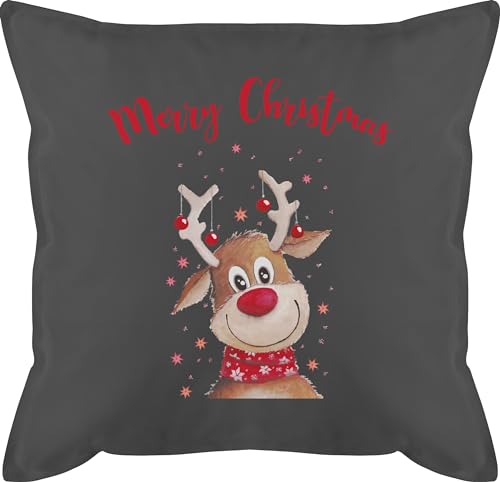 Kissen 50x50 - Weihnachtskissen Geschenke - Merry Christmas Rentier - 50 x 50 cm - Grau - weihnachts sachen mit füllung zu weihnachten weihnachtsmotive+weihnachtsmotiven weihnachtliches x-mas von Shirtracer