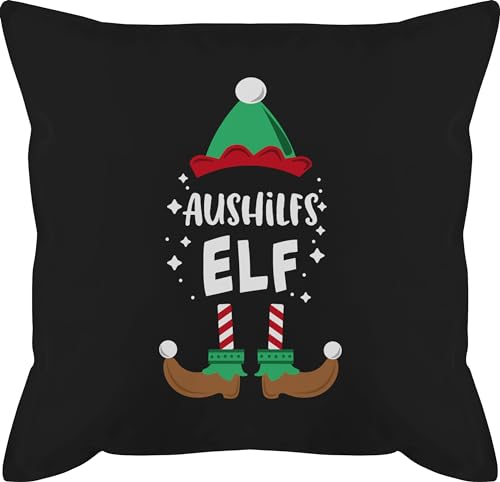 Kissen 50x50 - Weihnachtskissen Christmas Geschenke - Weihnachten Aushilfs-Elf - 50 x 50 cm - Schwarz - mit füllung weihnacht elf weihnachtsmotiv elfen weihnachts aushilf elfe xmas aushilfe von Shirtracer