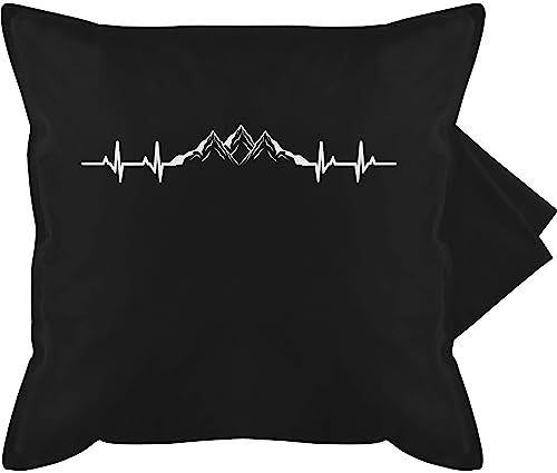 Kissenbezug - Deko Kissen Hobby - Berge Herzschlag - 50 x 50 cm - Schwarz - Berg EKG Wandertag Mountains Wanderung bergmotiv apred ski Skifahren Wanderlust Skifahrer schneeberg Bergsteiger von Shirtracer