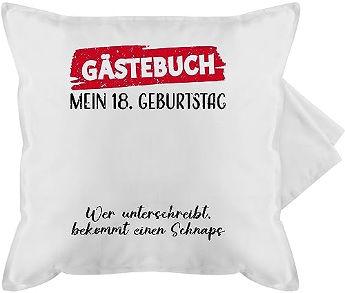 Shirtracer Kissenbezug - Kissen - Gästebuch - 18. Geburtstag - 50 x 50 cm - Weiß - Geschenke zum 18 Geschenk Geburtstagsgeschenk jährige Geschenkideen Jahre für Happy Birthday 18ter von Shirtracer