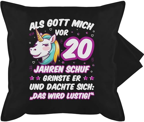 Kissenbezug - 20. Geburtstag Kissen - Als Gott Mich vor 20 Jahren Schuf grinste er - Einhorn Einhornkopf - 50 x 50 cm - Schwarz - 20er Jahre zwanzig 20.Geburtstag Geschenk zum Geschenke von Shirtracer