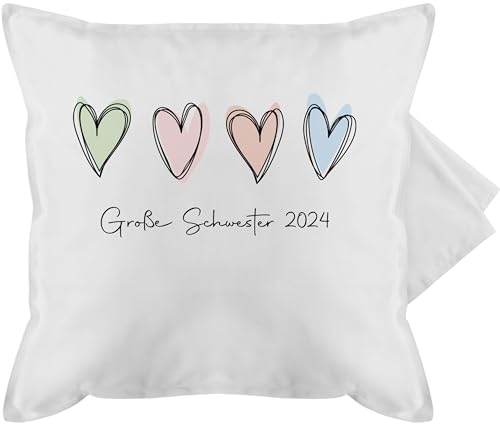 Kissenbezug - Kissen - Große Schwester 2024 Big Sister - 50 x 50 cm - Weiß - sis 2023 Schwestern großes Grosse Geschenk Geschenke für Groesse Geburtsgeschenk verkünden Fuer von Shirtracer