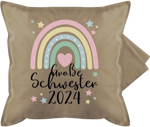 Kissenbezug - Kissen - Große Schwester Geschenk 2024 Regenbogen Big Sister - 50 x 50 cm - Beige - Geburtsgeschenk Schwestern 2023 sis Grosse große+Schwester+Geschenk Geschenke für Fuer von Shirtracer