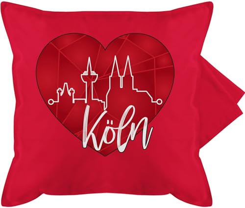 Kissenbezug - Karneval & Fasching - Kissen - Köln Herzschlag I Köln Skyline Herz - 50 x 50 cm - Rot - karnevalskissen Fasching- kölner sofakissen mit Carnevale kölsche Cushion Cover Karnevals von Shirtracer
