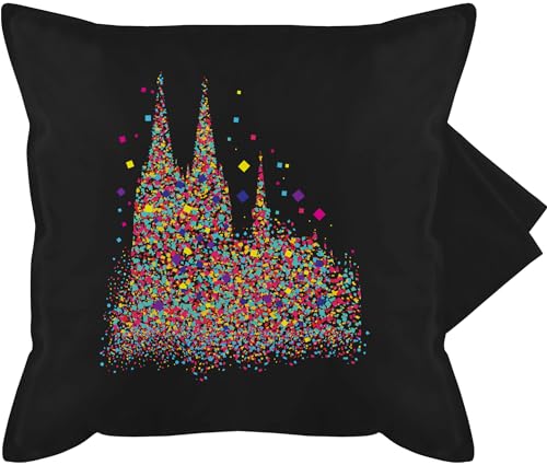 Kissenbezug - & - Kissen - Kölner Dom Konfetti I Karneval I Fasching - 50 x 50 cm - Schwarz - karnevalskissen fasching- köln kissenhülle sofakissen mit carnevale koln kissenbezüge cushion cover von Shirtracer