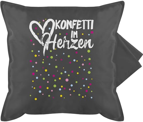 Shirtracer Kissenbezug - Karneval & Fasching - Kissen - Konfetti im Herzen - 50 x 50 cm - Grau - fasnachts Herz straßenkarneval kaneval karmeval „Karneval“ „Fasching“ Karneval. kölscher koelner zum von Shirtracer