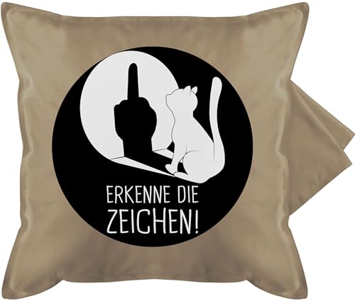 Kissenbezug - Kissen - Erkenne die Zeichen Katze - Winkelkatze Mittelfinger Stinkefinger Katzen - 50 x 50 cm - Beige - für Katzenliebhaber Katzenbesitzer cat Cats katzensprüche katzenmotiven von Shirtracer