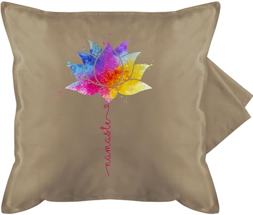 Kissenbezug - Kissen - Namaste Lotusblüte Meditation Yoga Mandala Spirit - 50 x 50 cm - Beige - Joga Geschenke kissenhülle Alles für Fans von Shirtracer