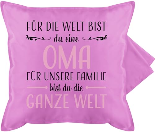 Kissenbezug - Großmutter - Für unsere Familie bist du die ganze Welt Oma - 50 x 50 cm - Pink - weimachtsgeschenke gurli grandmas grandmother omi geschenk grandma oma. granny beste geburtstag von Shirtracer