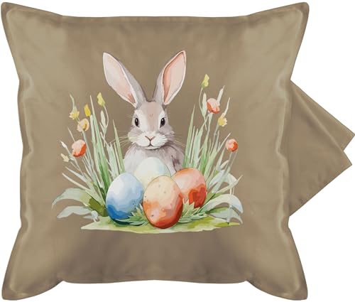 Kissenbezug - Osterkissen - Hase mit Ostereiern - 50 x 50 cm - Beige - kissen hasenmotiv ostern ostergeschenke für großeltern osterüberraschungen frohe osterkleinigkeiten eltern ostersachen von Shirtracer