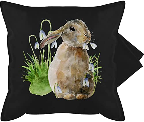 Kissenbezug - Osterkissen - Ostern Hase - 50 x 50 cm - Schwarz - besondere ostergeschenke kleinigkeit ostergeschenk kissenhülle+ostern easter hasenkissen osterngeschenke osterhasen mit ostermotiv von Shirtracer