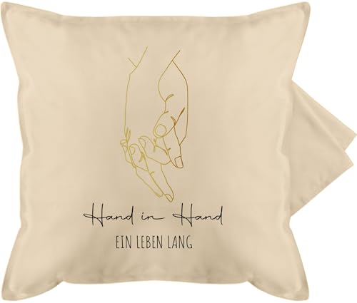Kissenbezug - Pärchen - Kissen - Hand in Hand ein leben lang | Liebe | Partnerschaft | Lebenspartnerschaft | Beziehung | Geschenk | Geschenkidee | Valentinstag - 50 x 50 cm - Beige Natur - partner von Shirtracer