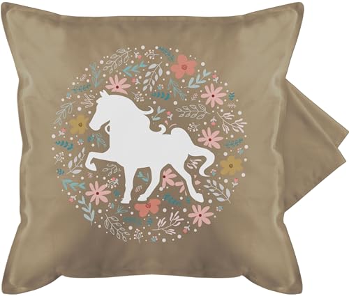 Kissenbezug - Pferde - Kissen - Pferd mit Blumen - 50 x 50 cm - Beige - reiter sprüche reiten pferde-print pferd. pferdesprüche (pferd) geschenk+für+pferdeliebhaber reitzubehör pferdesport frau von Shirtracer