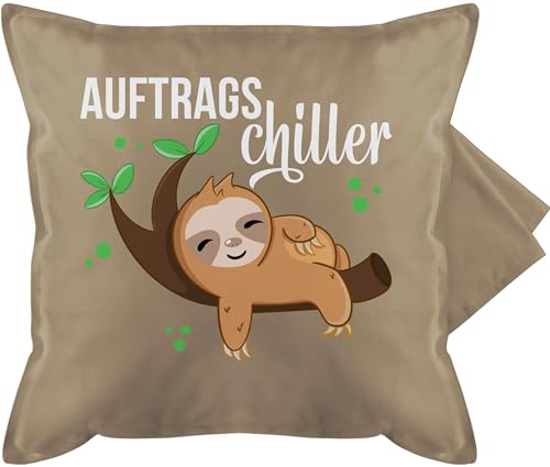 Shirtracer Kissenbezug - Statement Kissen Sprüchen - Auftragschiller mit Faultier weiß - 50 x 50 cm - Beige - Spruch sofakissen kissenhülle lustige sprüche Pillow bezug kuschelkissen motivkissen Sofa von Shirtracer