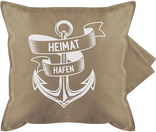 Kissenbezug - Statement - Heimathafen - Anker Ankerplatz - 50 x 50 cm - Beige - Kissen maritim Statements kissenhüllen Maritime kissenbezüge Kissen, kissenhülle bezug maritimes sofakissen gurli von Shirtracer