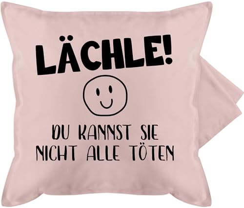 Shirtracer Kissenbezug - Statement Kissen mit Sprüchen - Lächle du Kannst sie Nicht alle töten Emoticon schwarz - 50 x 50 cm - Hellrosa - Spruch spruechen lächeln bezug kissenhülle lustige sprüche von Shirtracer