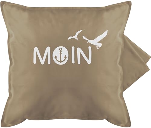 Kissenbezug - Statement Kissen mit Sprüchen - Moin Moin Hamburg Maritime Nordsee Geschenk - 50 x 50 cm - Beige - bootszubehör norddeutschland bootsbesitzer möwe ostsee bedruckte+kissen+mit+spruch von Shirtracer