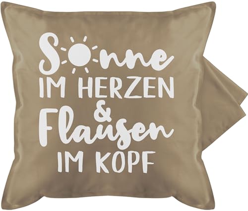 Kissenbezug - Statement Kissen mit Sprüchen - Sonne im Herzen und Flausen im Kopf - 50 x 50 cm - Beige - spruch sprüche kissenhülle bedruckte+kissen+mit+spruch spruechen kissenhüllen lustige von Shirtracer