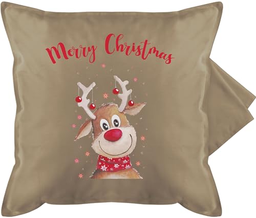 Kissenbezug - Weihnachtskissen Geschenke - Merry Christmas Rentier - 50 x 50 cm - Beige - weihnachten weihnachtlicher weinacht weihnachs weihnachtlich weihnachtliches swiateczne weihnachts sachen von Shirtracer