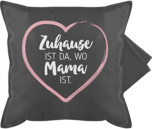 Kissenbezug - Zuhause ist da wo Mama ist Herz weiß - 50 x 50 cm - Grau - fuer mutter mütter geschenke mother besten mamas mami geschenk muttertagsgeschenke mothers muttertaggeschenke mamatags mum von Shirtracer