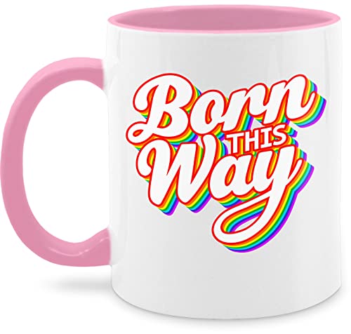 Tasse Tassen 325ml - Pride LGBTQ Flagge - Born this way Regenbogen - 325 ml - Rosa - lgbt teetasse csd kaffeetasse lesbian lqbtq gay lgbtqia kleidung von Shirtracer