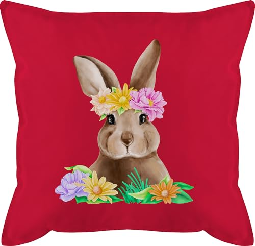 Kissen 50x50 - Osterkissen - Hase mit Blumen - 50 x 50 cm - Rot - ostergeschenk kleinigkeit hasen osterhasen ostergeschenke osterüberraschungen osterartikel ostersachen osterideen osterngeschenke von Shirtracer