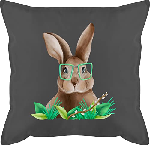 Kissen 50x50 - Osterkissen - Hase mit Brille - 50 x 50 cm - Grau - oster kleinigkeit besondere ostergeschenke hasen ostern ostergeschenk osterm osterüberraschung easter osterngeschenke osterhasen von Shirtracer